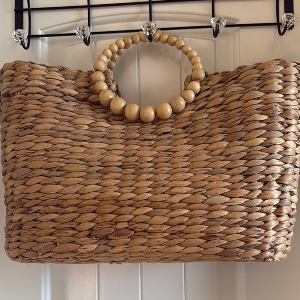 Forever 21  Beaded Handle Woven Tote Bag - Tan